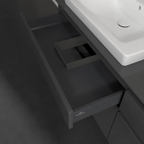 Bild von VILLEROY BOCH Legato Waschbeckenunterschrank, mit Beleuchtung, 4 Auszüge, 1600 x 550 x 500 mm, Glossy Grey / Glossy Grey #B693L0FP