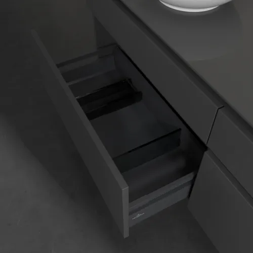Obrázek VILLEROY BOCH Legato toaletní skříňka, s osvětlením, 4 výsuvy, 1600 x 550 x 500 mm, lesklá šedá / lesklá šedá #B596L0FP