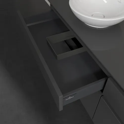 Obrázek VILLEROY BOCH Legato toaletní skříňka, s osvětlením, 4 výsuvy, 1600 x 550 x 500 mm, lesklá šedá / lesklá šedá #B596L0FP