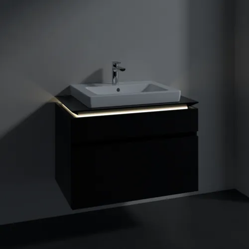 VILLEROY BOCH Legato Waschbeckenunterschrank, mit Beleuchtung, 2 Auszüge, 800 x 550 x 500 mm, Black Matt Lacquer / Black Matt Lacquer #B679L0PD, Bild 3