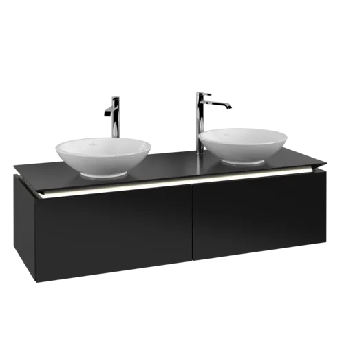 Picture of VILLEROY BOCH Legato Vanity unit, with lighting, 2 pull-out compartments, 1400 x 380 x 500 mm, Black Matt Lacquer / Black Matt Lacquer #B591L0PD