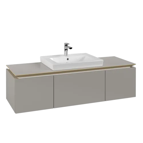 Picture of VILLEROY BOCH Legato Vanity unit, 3 pull-out compartments, 1400 x 380 x 500 mm, Soft Grey / Soft Grey #B68400VK
