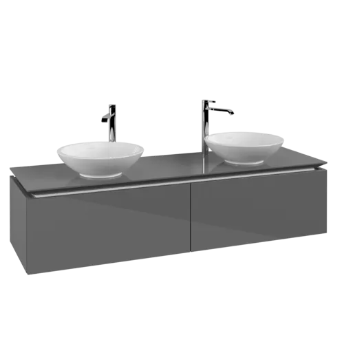 Picture of VILLEROY BOCH Legato Vanity unit, 2 pull-out compartments, 1600 x 380 x 500 mm, Glossy Grey / Glossy Grey #B59900FP