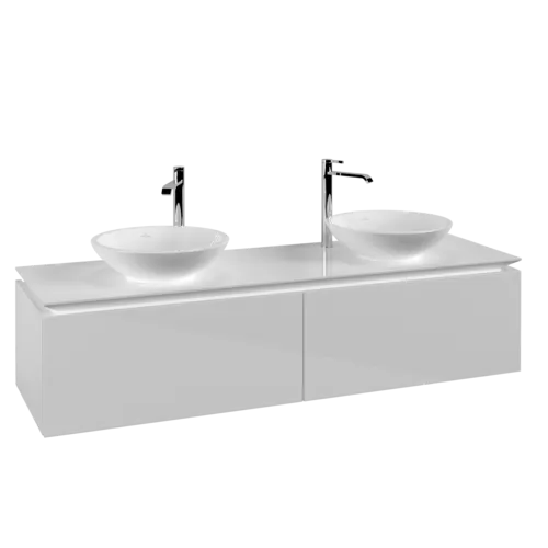 Picture of VILLEROY BOCH Legato Vanity unit, 2 pull-out compartments, 1600 x 380 x 500 mm, Glossy White / Glossy White #B59900DH