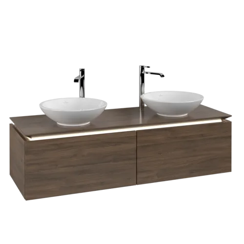 Picture of VILLEROY BOCH Legato Vanity unit, with lighting, 2 pull-out compartments, 1400 x 380 x 500 mm, Arizona Oak / Arizona Oak #B591L0VH