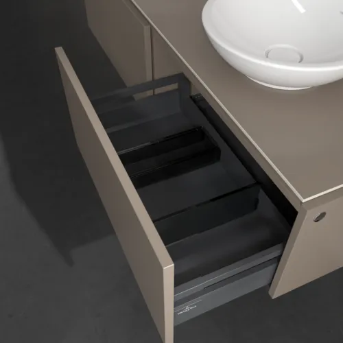 Bild von VILLEROY BOCH Legato Waschbeckenunterschrank, mit Beleuchtung, 2 Auszüge, 1400 x 380 x 500 mm, Truffle Grey / Truffle Grey #B591L0VG