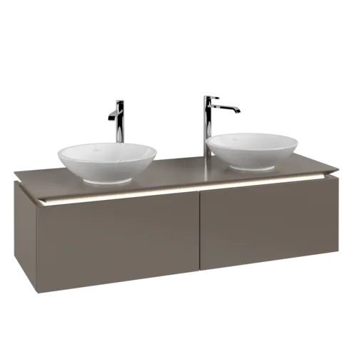 Picture of VILLEROY BOCH Legato Vanity unit, with lighting, 2 pull-out compartments, 1400 x 380 x 500 mm, Truffle Grey / Truffle Grey #B591L0VG