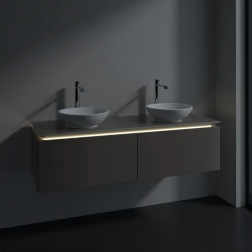 Bild von VILLEROY BOCH Legato Waschbeckenunterschrank, mit Beleuchtung, 2 Auszüge, 1400 x 380 x 500 mm, Truffle Grey / Truffle Grey #B591L0VG