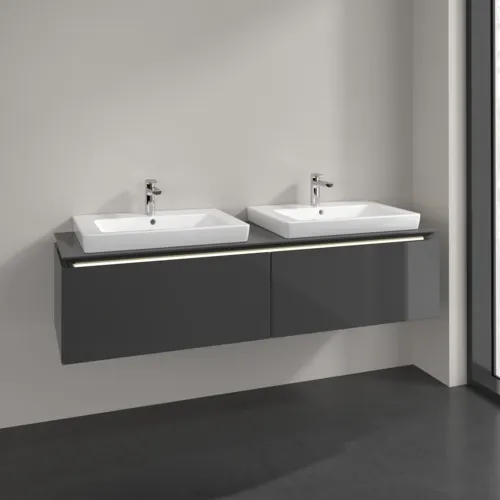 Bild von VILLEROY BOCH Legato Waschbeckenunterschrank, mit Beleuchtung, 2 Auszüge, 1600 x 380 x 500 mm, Glossy Grey / Glossy Grey #B692L0FP