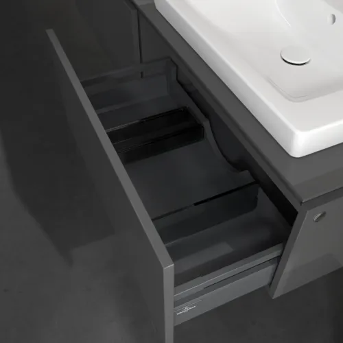 Bild von VILLEROY BOCH Legato Waschbeckenunterschrank, mit Beleuchtung, 2 Auszüge, 1600 x 380 x 500 mm, Glossy Grey / Glossy Grey #B692L0FP