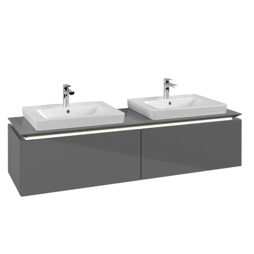 Obrázek VILLEROY BOCH Legato toaletní skříňka, s osvětlením, 2 výsuvy, 1600 x 380 x 500 mm, lesklá šedá / lesklá šedá #B692L0FP