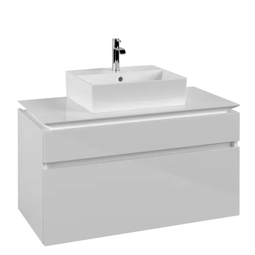 VILLEROY BOCH Legato Vanity unit, with lighting, 2 pull-out compartments, 1000 x 550 x 500 mm, Glossy White / Glossy White #B604L0DH resmi