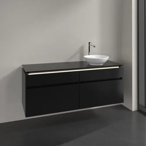 Bild von VILLEROY BOCH Legato Waschbeckenunterschrank, mit Beleuchtung, 4 Auszüge, 1400 x 550 x 500 mm, Black Matt Lacquer / Black Matt Lacquer #B590L0PD