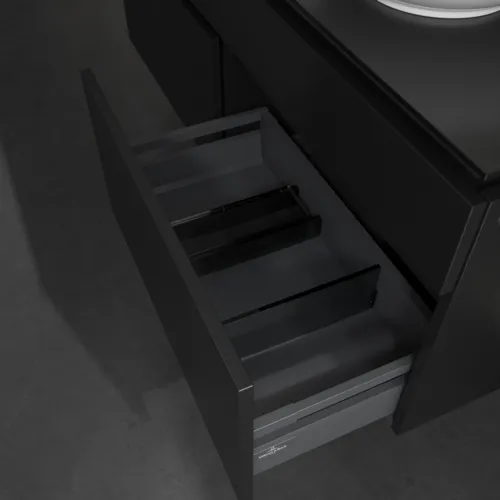 Bild von VILLEROY BOCH Legato Waschbeckenunterschrank, mit Beleuchtung, 4 Auszüge, 1400 x 550 x 500 mm, Black Matt Lacquer / Black Matt Lacquer #B590L0PD