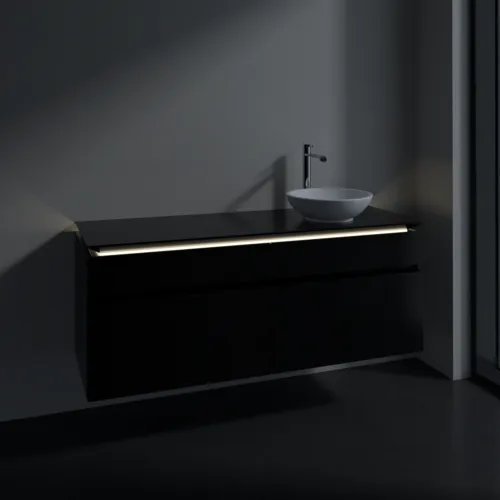 Bild von VILLEROY BOCH Legato Waschbeckenunterschrank, mit Beleuchtung, 4 Auszüge, 1400 x 550 x 500 mm, Black Matt Lacquer / Black Matt Lacquer #B590L0PD