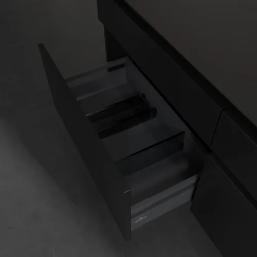 Bild von VILLEROY BOCH Legato Waschbeckenunterschrank, mit Beleuchtung, 4 Auszüge, 1400 x 550 x 500 mm, Black Matt Lacquer / Black Matt Lacquer #B590L0PD