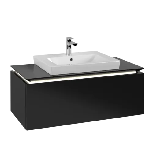 Obrázek VILLEROY BOCH Legato toaletní skříňka, s osvětlením, 1 zásuvka, 1000 x 380 x 500 mm, černý matný lak / černý matný lak #B680L0PD