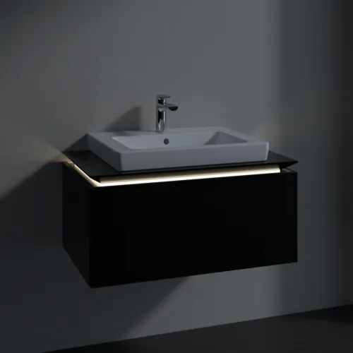 Bild von VILLEROY BOCH Legato Waschbeckenunterschrank, mit Beleuchtung, 1 Auszug, 800 x 380 x 500 mm, Black Matt Lacquer / Black Matt Lacquer #B678L0PD