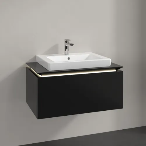 Bild von VILLEROY BOCH Legato Waschbeckenunterschrank, mit Beleuchtung, 1 Auszug, 800 x 380 x 500 mm, Black Matt Lacquer / Black Matt Lacquer #B678L0PD