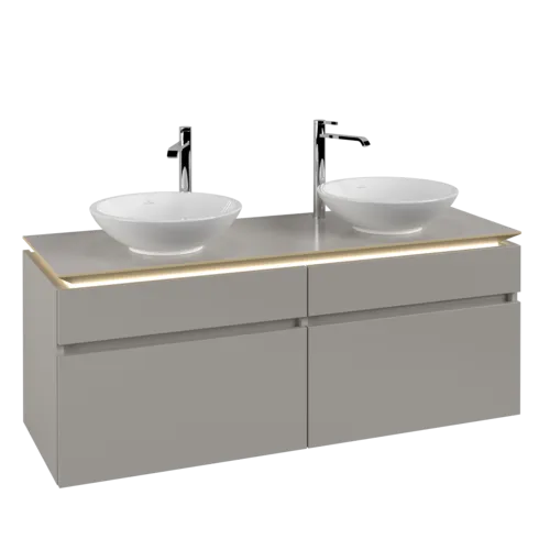 VILLEROY BOCH Legato Vanity unit, with lighting, 4 pull-out compartments, 1400 x 550 x 500 mm, Soft Grey / Soft Grey #B592L0VK resmi