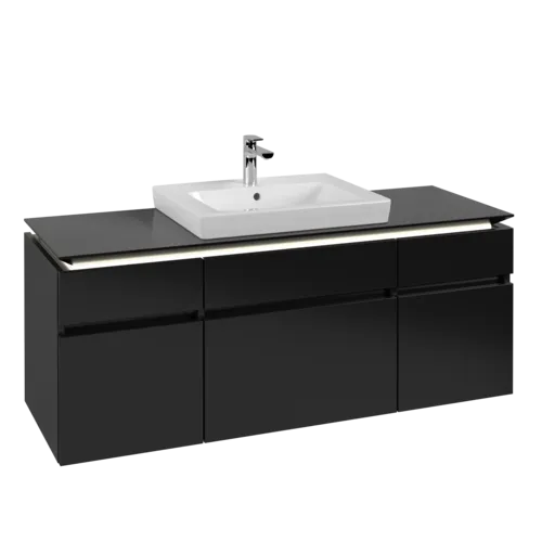 Picture of VILLEROY BOCH Legato Vanity unit, with lighting, 5 pull-out compartments, 1400 x 550 x 500 mm, Black Matt Lacquer / Black Matt Lacquer #B685L0PD