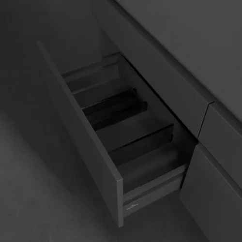Bild von VILLEROY BOCH Legato Waschbeckenunterschrank, mit Beleuchtung, 4 Auszüge, 1400 x 550 x 500 mm, Glossy Grey / Glossy Grey #B590L0FP