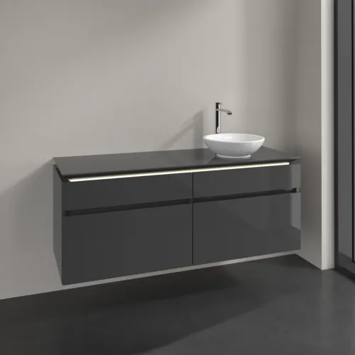 Bild von VILLEROY BOCH Legato Waschbeckenunterschrank, mit Beleuchtung, 4 Auszüge, 1400 x 550 x 500 mm, Glossy Grey / Glossy Grey #B590L0FP