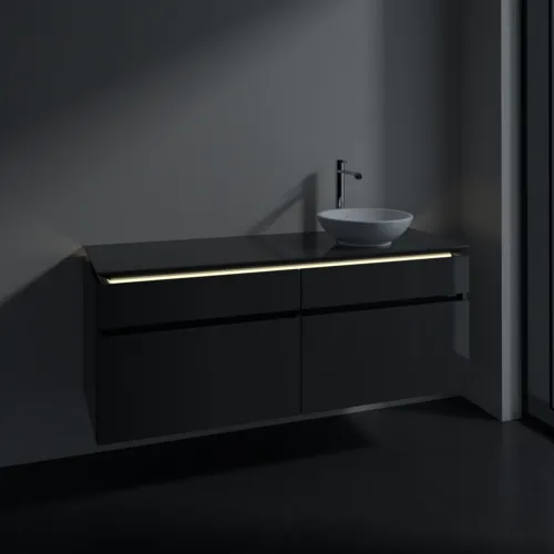 Bild von VILLEROY BOCH Legato Waschbeckenunterschrank, mit Beleuchtung, 4 Auszüge, 1400 x 550 x 500 mm, Glossy Grey / Glossy Grey #B590L0FP