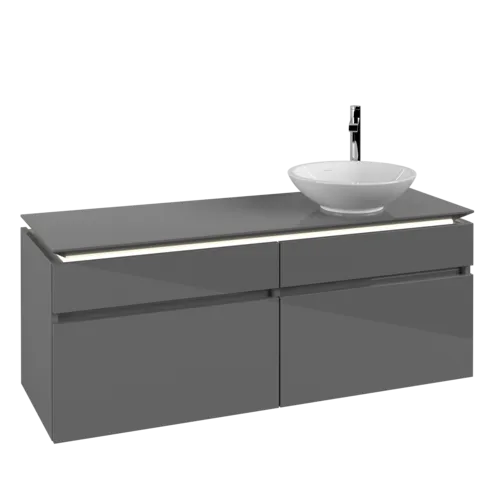 VILLEROY BOCH Legato Vanity unit, with lighting, 4 pull-out compartments, 1400 x 550 x 500 mm, Glossy Grey / Glossy Grey #B590L0FP resmi