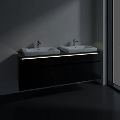 Bild von VILLEROY BOCH Legato Waschbeckenunterschrank, mit Beleuchtung, 4 Auszüge, 1600 x 550 x 500 mm, Black Matt Lacquer / Black Matt Lacquer #B693L0PD
