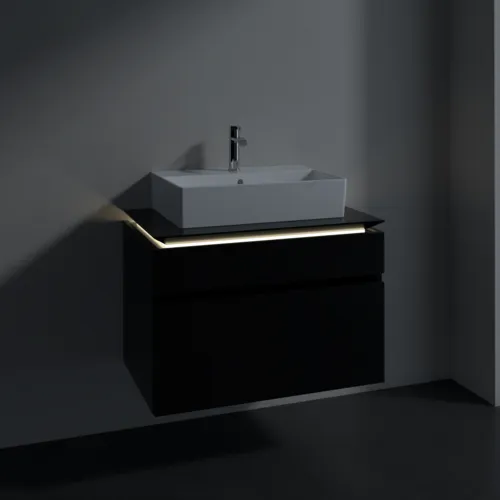 VILLEROY BOCH Legato Waschbeckenunterschrank, mit Beleuchtung, 2 Auszüge, 800 x 550 x 500 mm, Black Matt Lacquer / Black Matt Lacquer #B602L0PD, Bild 3
