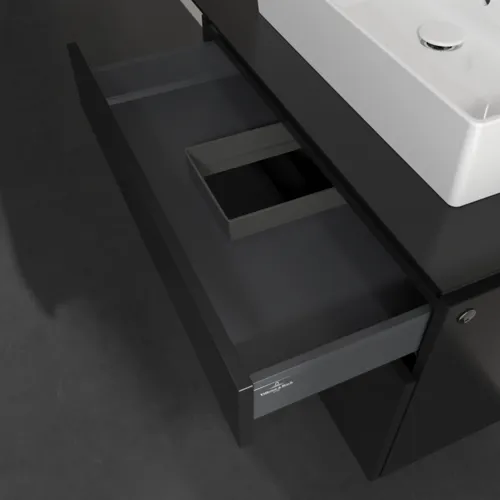 VILLEROY BOCH Legato Waschbeckenunterschrank, mit Beleuchtung, 2 Auszüge, 800 x 550 x 500 mm, Black Matt Lacquer / Black Matt Lacquer #B602L0PD, Bild 6