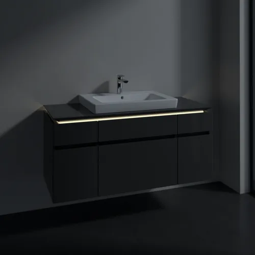 Bild von VILLEROY BOCH Legato Waschbeckenunterschrank, mit Beleuchtung, 5 Auszüge, 1200 x 550 x 500 mm, Glossy Grey / Glossy Grey #B683L0FP