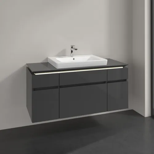 Bild von VILLEROY BOCH Legato Waschbeckenunterschrank, mit Beleuchtung, 5 Auszüge, 1200 x 550 x 500 mm, Glossy Grey / Glossy Grey #B683L0FP