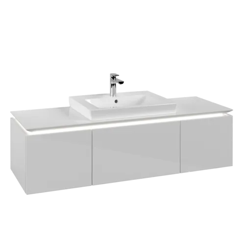 Picture of VILLEROY BOCH Legato Vanity unit, with lighting, 3 pull-out compartments, 1200 x 380 x 500 mm, Glossy White / Glossy White #B682L0DH