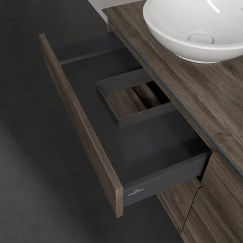 Bild von VILLEROY BOCH Legato Waschbeckenunterschrank, mit Beleuchtung, 4 Auszüge, 1400 x 550 x 500 mm, Stone Oak / Stone Oak #B592L0RK