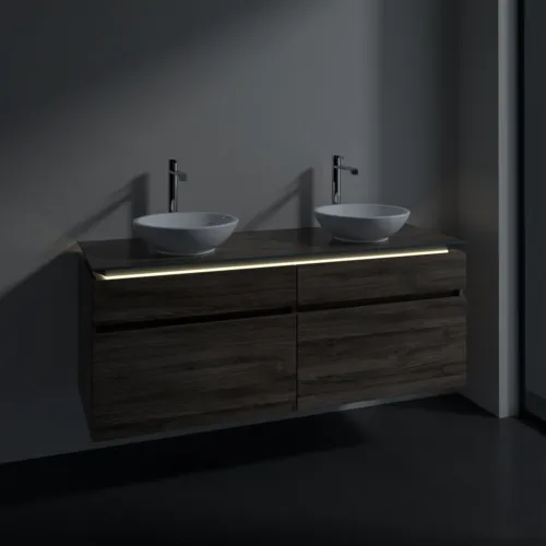 Bild von VILLEROY BOCH Legato Waschbeckenunterschrank, mit Beleuchtung, 4 Auszüge, 1400 x 550 x 500 mm, Stone Oak / Stone Oak #B592L0RK