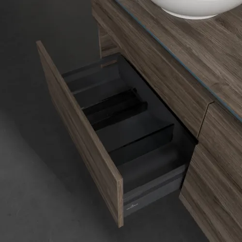 Bild von VILLEROY BOCH Legato Waschbeckenunterschrank, mit Beleuchtung, 4 Auszüge, 1400 x 550 x 500 mm, Stone Oak / Stone Oak #B592L0RK