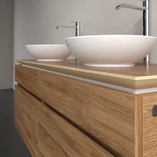Bild von VILLEROY BOCH Legato Waschbeckenunterschrank, mit Beleuchtung, 4 Auszüge, 1400 x 550 x 500 mm, Kansas Oak / Kansas Oak #B592L0RH