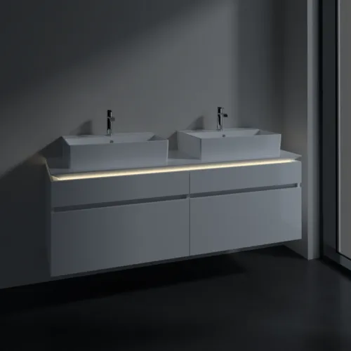 Bild von VILLEROY BOCH Legato Waschbeckenunterschrank, mit Beleuchtung, 4 Auszüge, 1600 x 550 x 500 mm, Glossy White / Glossy White #B677L0DH