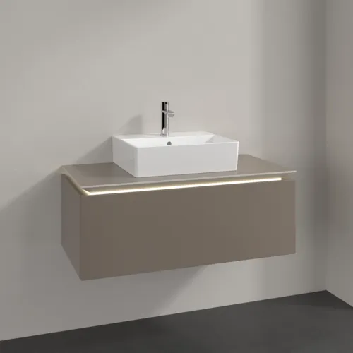 Bild von VILLEROY BOCH Legato Waschbeckenunterschrank, mit Beleuchtung, 1 Auszug, 1000 x 380 x 500 mm, Truffle Grey / Truffle Grey #B603L0VG