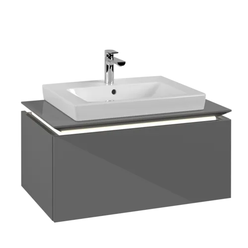 VILLEROY BOCH Legato Vanity unit, with lighting, 1 pull-out compartment, 800 x 380 x 500 mm, Glossy Grey / Glossy Grey #B678L0FP resmi