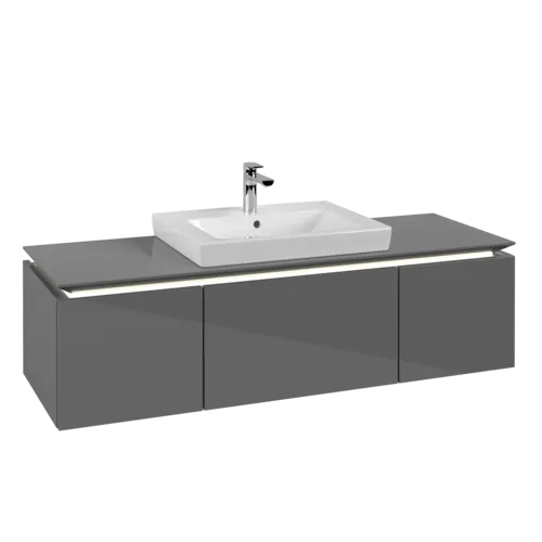 Зображення з  VILLEROY BOCH Legato Vanity unit, with lighting, 3 pull-out compartments, 1400 x 380 x 500 mm, Glossy Grey / Glossy Grey #B684L0FP