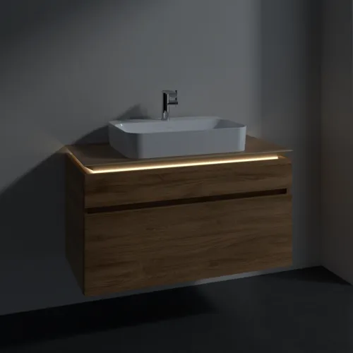 Bild von VILLEROY BOCH Legato Waschbeckenunterschrank, mit Beleuchtung, 2 Auszüge, 1000 x 550 x 500 mm, Kansas Oak / Kansas Oak #B756L0RH