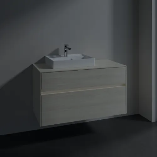 Bild von VILLEROY BOCH Collaro Waschbeckenunterschrank, mit Beleuchtung, 2 Auszüge, 1000 x 548 x 500 mm, White Oak / White Oak #C014B0AA