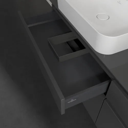 Bild von VILLEROY BOCH Legato Waschbeckenunterschrank, mit Beleuchtung, 4 Auszüge, 1600 x 550 x 500 mm, Glossy Grey / Glossy Grey #B768L0FP