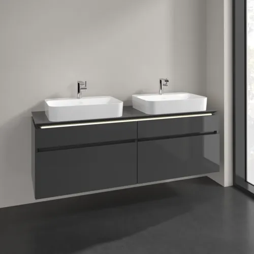 Bild von VILLEROY BOCH Legato Waschbeckenunterschrank, mit Beleuchtung, 4 Auszüge, 1600 x 550 x 500 mm, Glossy Grey / Glossy Grey #B768L0FP