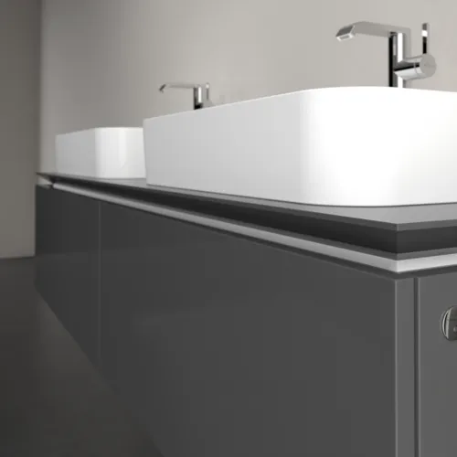 Bild von VILLEROY BOCH Legato Waschbeckenunterschrank, mit Beleuchtung, 2 Auszüge, 1600 x 380 x 500 mm, Glossy Grey / Glossy Grey #B767L0FP