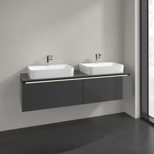Bild von VILLEROY BOCH Legato Waschbeckenunterschrank, mit Beleuchtung, 2 Auszüge, 1600 x 380 x 500 mm, Glossy Grey / Glossy Grey #B767L0FP