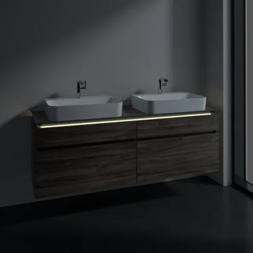 Bild von VILLEROY BOCH Legato Waschbeckenunterschrank, mit Beleuchtung, 4 Auszüge, 1600 x 550 x 500 mm, Stone Oak / Stone Oak #B768L0RK